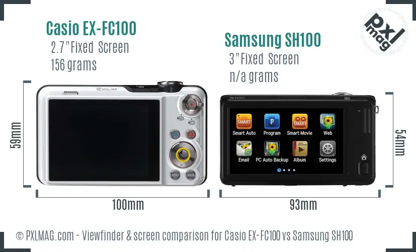 Casio EX-FC100 vs Samsung SH100 Screen and Viewfinder comparison