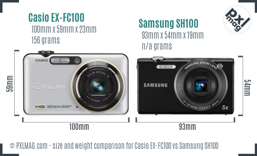 Casio EX-FC100 vs Samsung SH100 size comparison