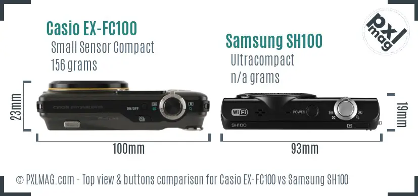 Casio EX-FC100 vs Samsung SH100 top view buttons comparison