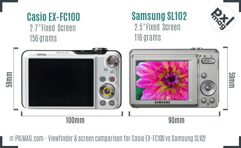 Casio EX-FC100 vs Samsung SL102 Screen and Viewfinder comparison