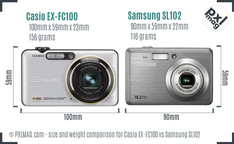 Casio EX-FC100 vs Samsung SL102 size comparison
