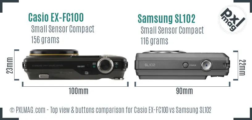 Casio EX-FC100 vs Samsung SL102 top view buttons comparison