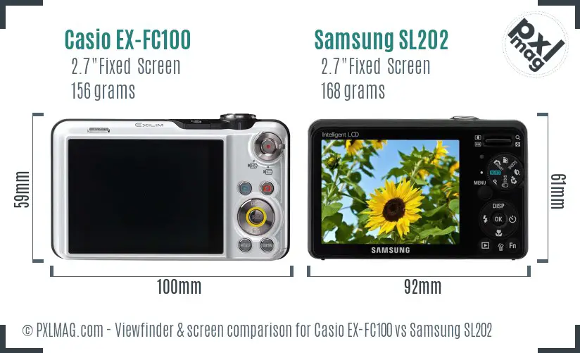 Casio EX-FC100 vs Samsung SL202 Screen and Viewfinder comparison