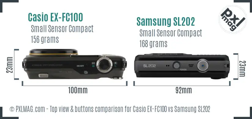 Casio EX-FC100 vs Samsung SL202 top view buttons comparison
