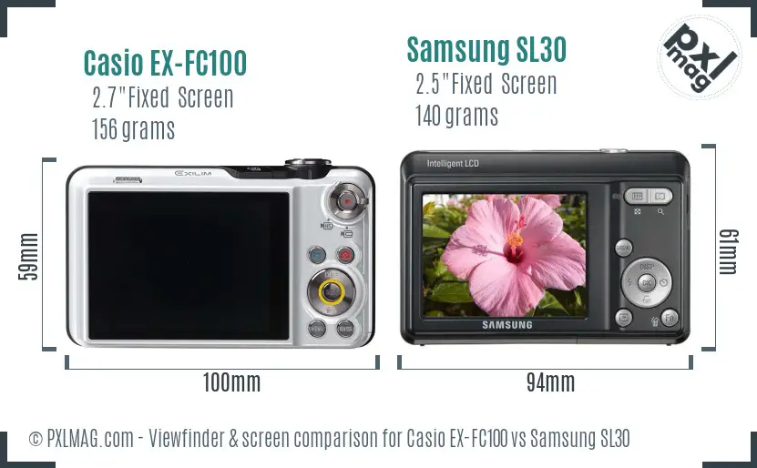 Casio EX-FC100 vs Samsung SL30 Screen and Viewfinder comparison