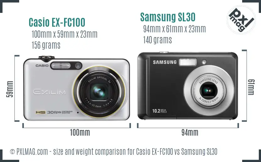 Casio EX-FC100 vs Samsung SL30 size comparison