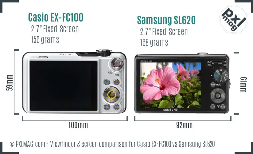 Casio EX-FC100 vs Samsung SL620 Screen and Viewfinder comparison
