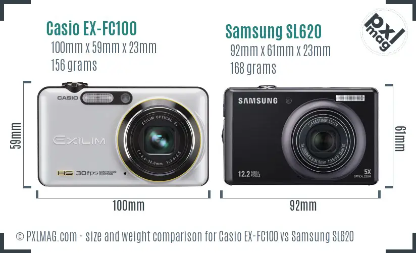 Casio EX-FC100 vs Samsung SL620 size comparison