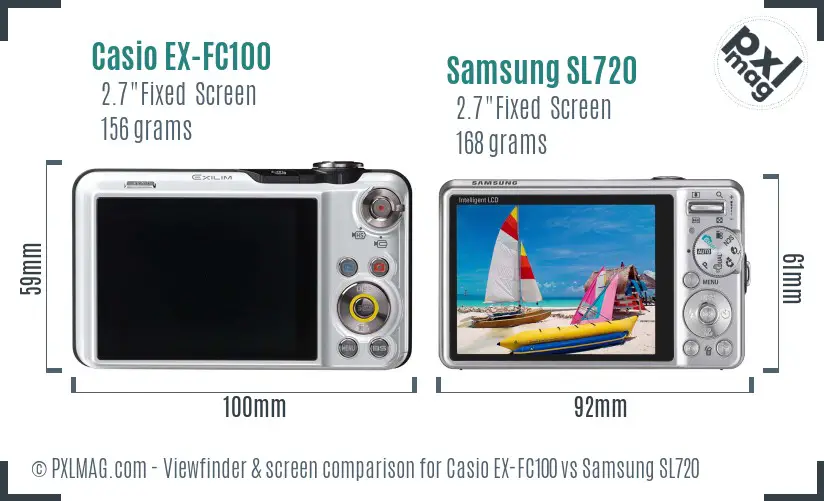 Casio EX-FC100 vs Samsung SL720 Screen and Viewfinder comparison