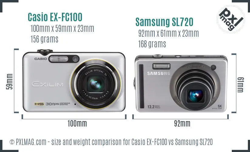 Casio EX-FC100 vs Samsung SL720 size comparison