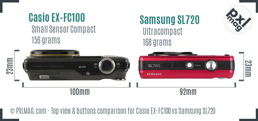 Casio EX-FC100 vs Samsung SL720 top view buttons comparison