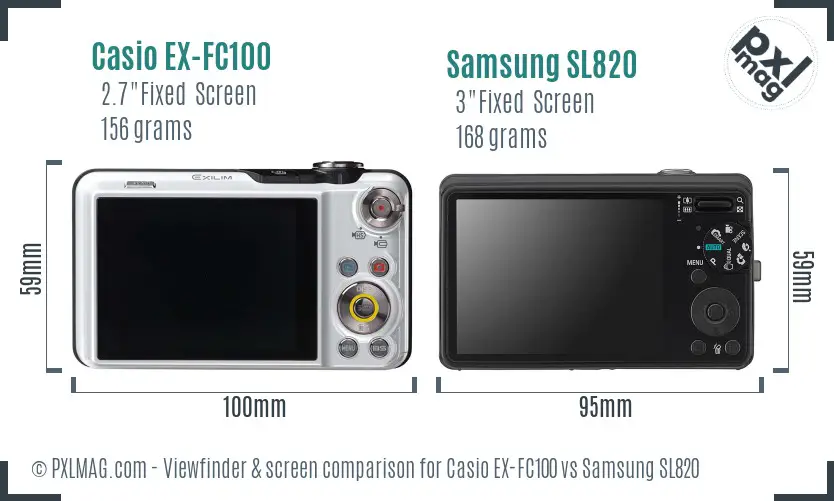 Casio EX-FC100 vs Samsung SL820 Screen and Viewfinder comparison