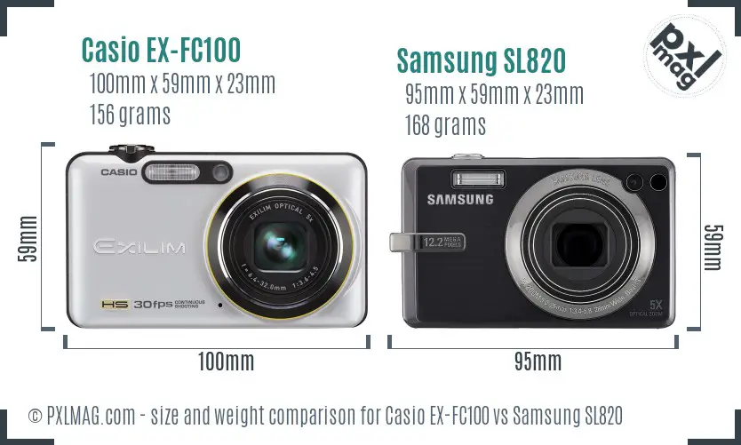 Casio EX-FC100 vs Samsung SL820 size comparison
