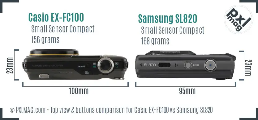 Casio EX-FC100 vs Samsung SL820 top view buttons comparison