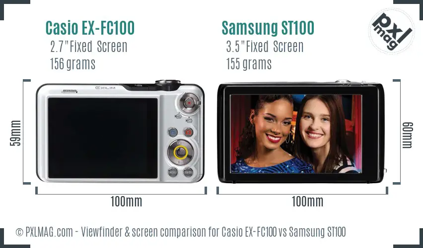 Casio EX-FC100 vs Samsung ST100 Screen and Viewfinder comparison