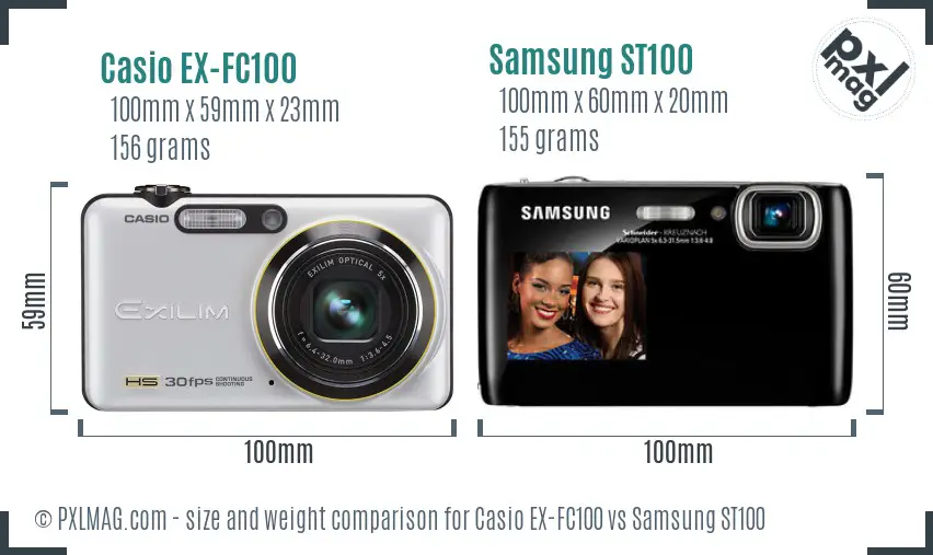Casio EX-FC100 vs Samsung ST100 size comparison