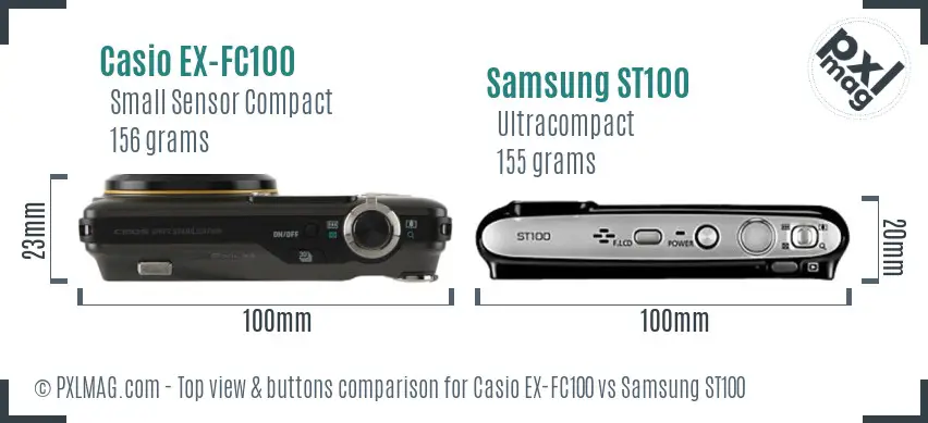 Casio EX-FC100 vs Samsung ST100 top view buttons comparison