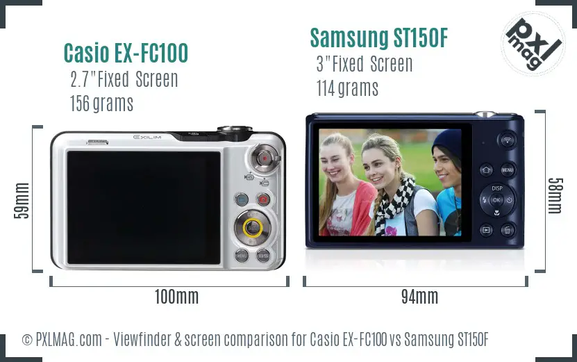 Casio EX-FC100 vs Samsung ST150F Screen and Viewfinder comparison