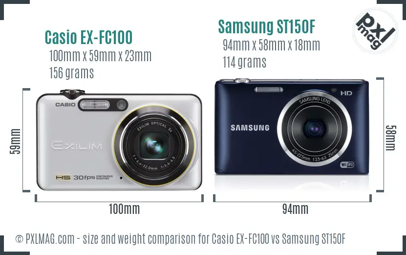 Casio EX-FC100 vs Samsung ST150F size comparison