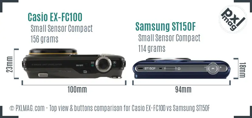 Casio EX-FC100 vs Samsung ST150F top view buttons comparison