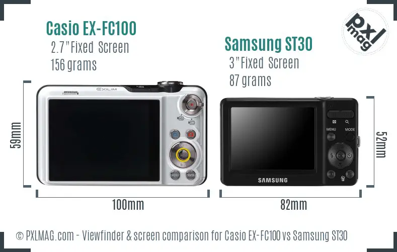 Casio EX-FC100 vs Samsung ST30 Screen and Viewfinder comparison