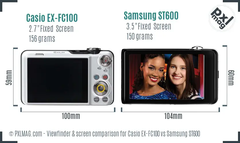 Casio EX-FC100 vs Samsung ST600 Screen and Viewfinder comparison
