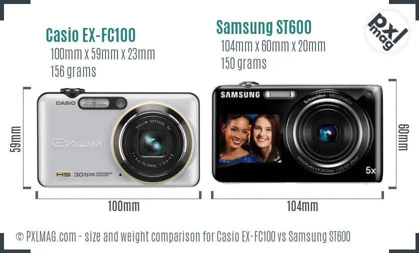 Casio EX-FC100 vs Samsung ST600 size comparison