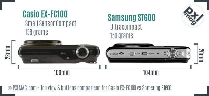 Casio EX-FC100 vs Samsung ST600 top view buttons comparison