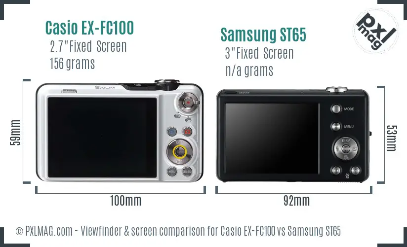 Casio EX-FC100 vs Samsung ST65 Screen and Viewfinder comparison