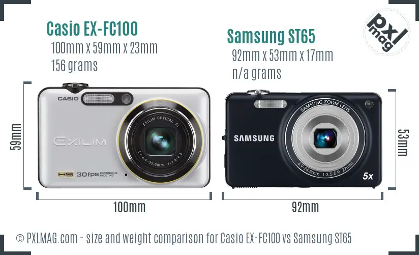 Casio EX-FC100 vs Samsung ST65 size comparison