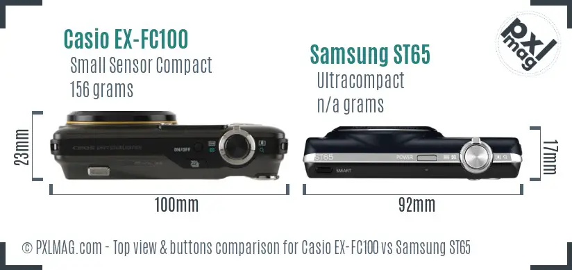 Casio EX-FC100 vs Samsung ST65 top view buttons comparison