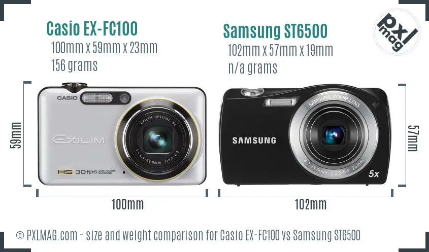 Casio EX-FC100 vs Samsung ST6500 size comparison