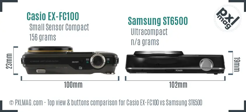 Casio EX-FC100 vs Samsung ST6500 top view buttons comparison