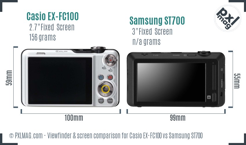 Casio EX-FC100 vs Samsung ST700 Screen and Viewfinder comparison