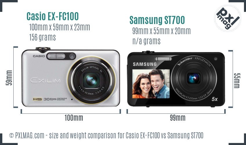 Casio EX-FC100 vs Samsung ST700 size comparison