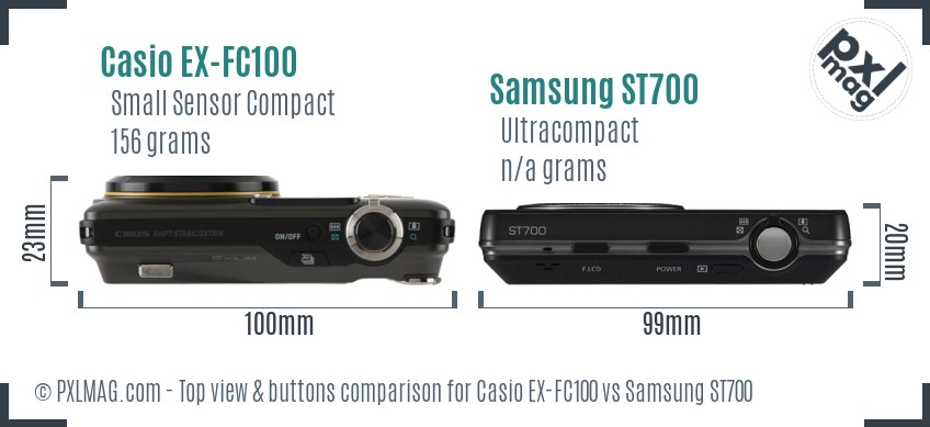 Casio EX-FC100 vs Samsung ST700 top view buttons comparison