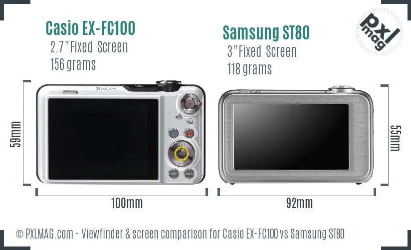 Casio EX-FC100 vs Samsung ST80 Screen and Viewfinder comparison