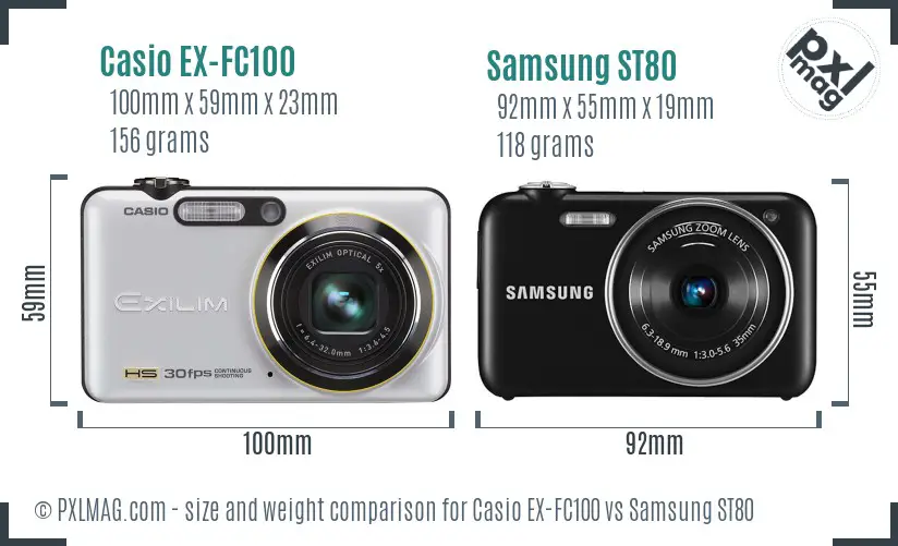 Casio EX-FC100 vs Samsung ST80 size comparison