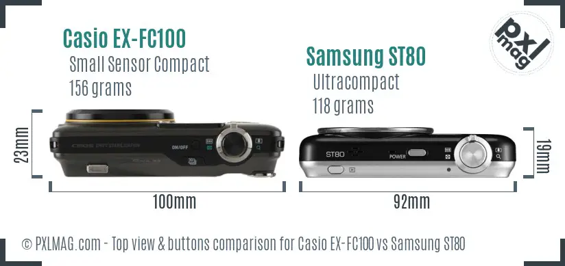 Casio EX-FC100 vs Samsung ST80 top view buttons comparison
