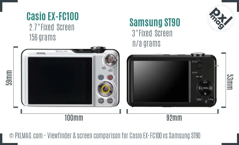 Casio EX-FC100 vs Samsung ST90 Screen and Viewfinder comparison