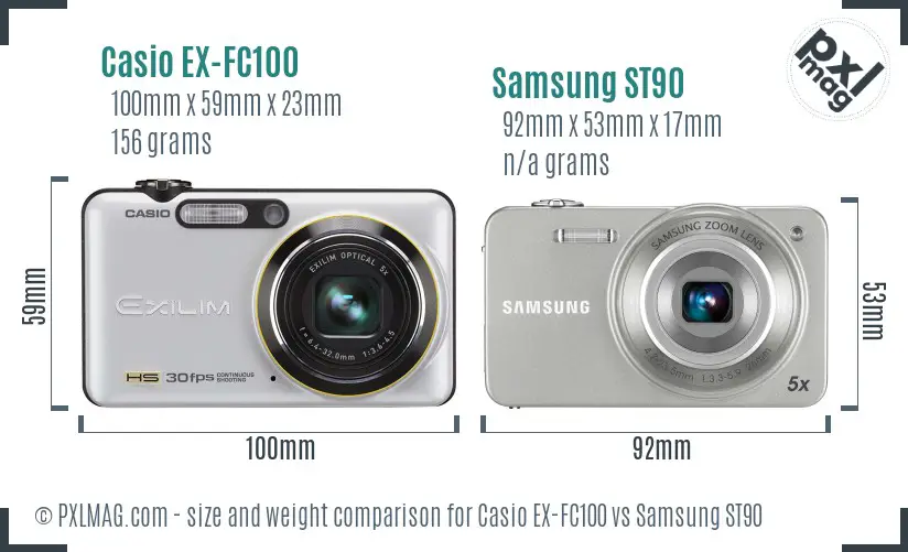 Casio EX-FC100 vs Samsung ST90 size comparison