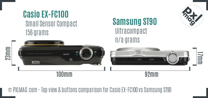 Casio EX-FC100 vs Samsung ST90 top view buttons comparison
