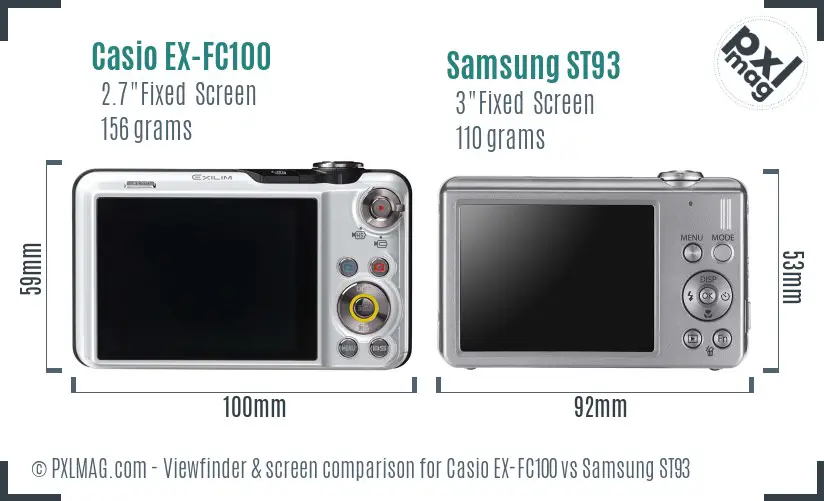 Casio EX-FC100 vs Samsung ST93 Screen and Viewfinder comparison
