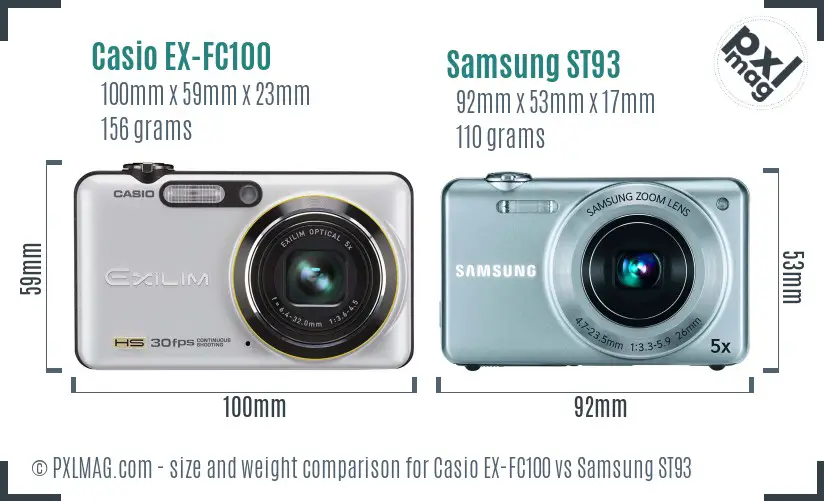 Casio EX-FC100 vs Samsung ST93 size comparison