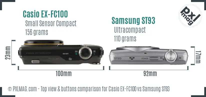 Casio EX-FC100 vs Samsung ST93 top view buttons comparison