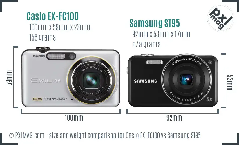 Casio EX-FC100 vs Samsung ST95 size comparison