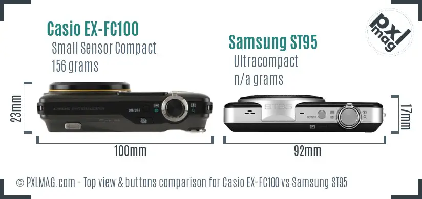 Casio EX-FC100 vs Samsung ST95 top view buttons comparison