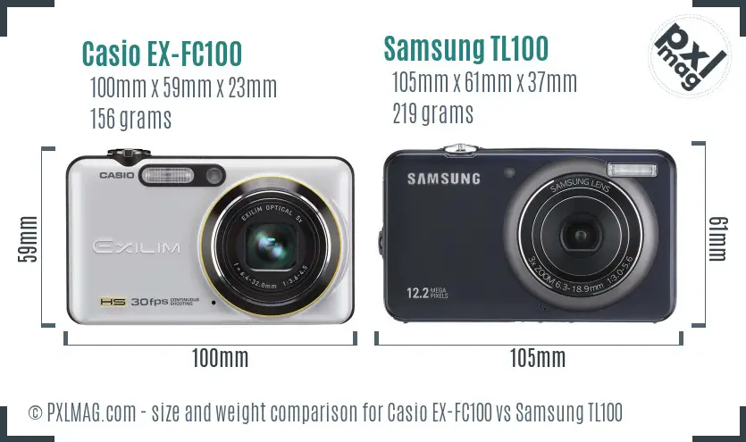 Casio EX-FC100 vs Samsung TL100 size comparison
