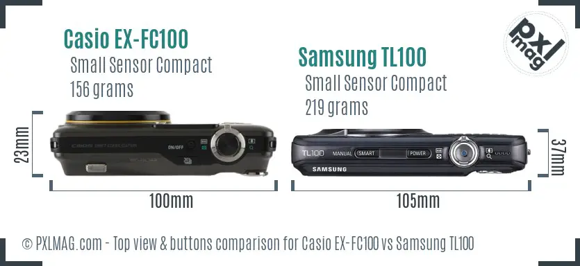 Casio EX-FC100 vs Samsung TL100 top view buttons comparison