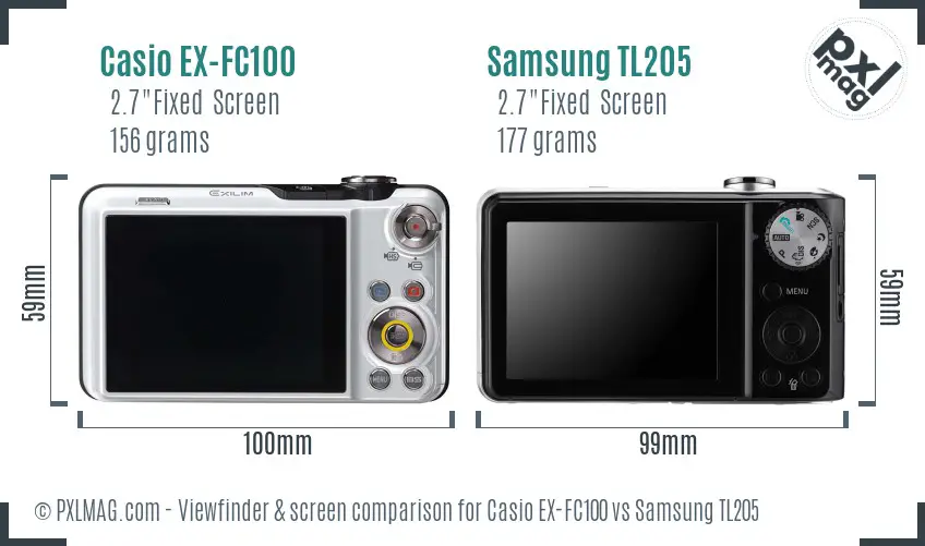 Casio EX-FC100 vs Samsung TL205 Screen and Viewfinder comparison